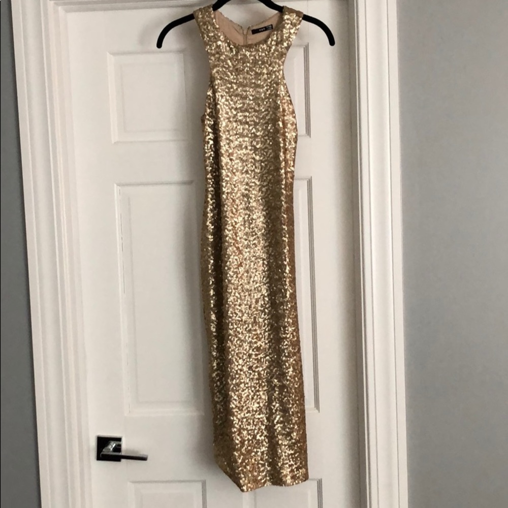 TFNC London gold beaded dress